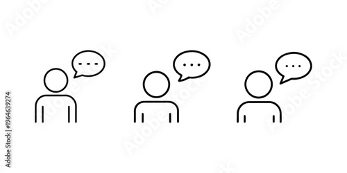 Single person speaking icons showing individual with speech bubble for customer support user profile comment and verbal communication concept graphics