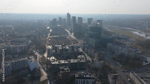 Vilnius city, Lithuania financial district, aerial view