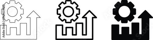 Business Growth Automation Icon – Gear with Upward Arrow Line and Solid Vector Illustration