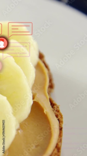 Vertical video: New messages popping chat bubbles over toast, showing PB and banana for ads