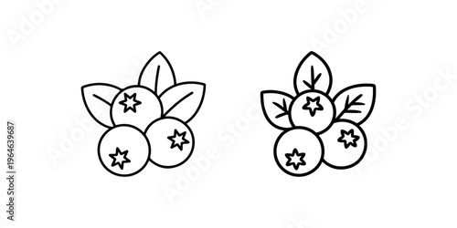 Blueberry cluster with leaves, fresh berries icon, healthy food illustration, nature symbol