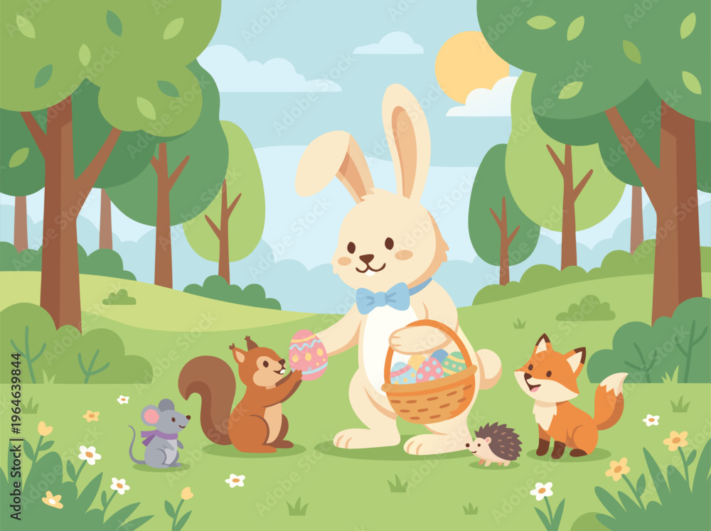 Naklejka premium Easter Bunny with Forest Friends Celebrating Spring.