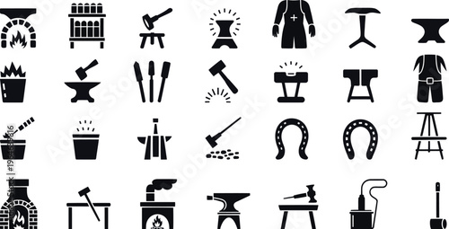 Blacksmithing tools and equipment silhouettes including anvil