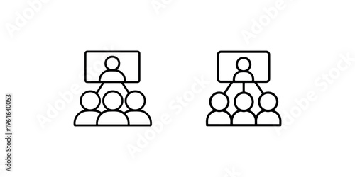 Online conference and video call icons with people icons and screen isolated on white background symbols for distance learning webinar and remote work