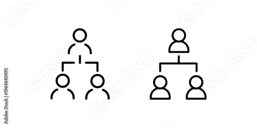 Organizational structure icon or hierarchy chart line art symbol. business organization and team management black and white outline vector illustration for web design or print