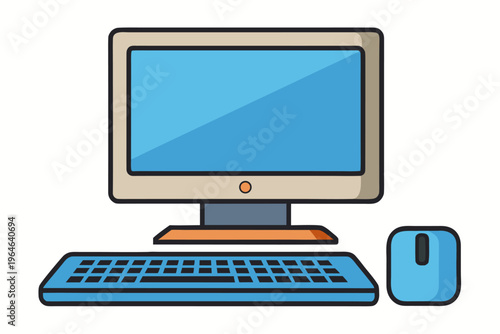 Desktop computer setup with keyboard and mouse on white background