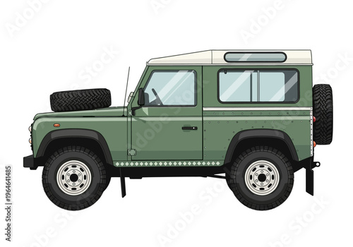 Vintage Green Off-Road 4x4 SUV Vector Illustration - Classic Safari Expedition Vehicle Isolated on White