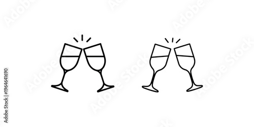 Champagne glasses clinking together for celebration. Toasting icons representing success, party, congratulations, and good times