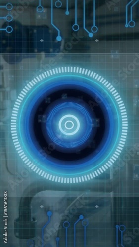 Vertical video: Sensor input initiating holo HUD over plant tank and pipes, monitoring motor