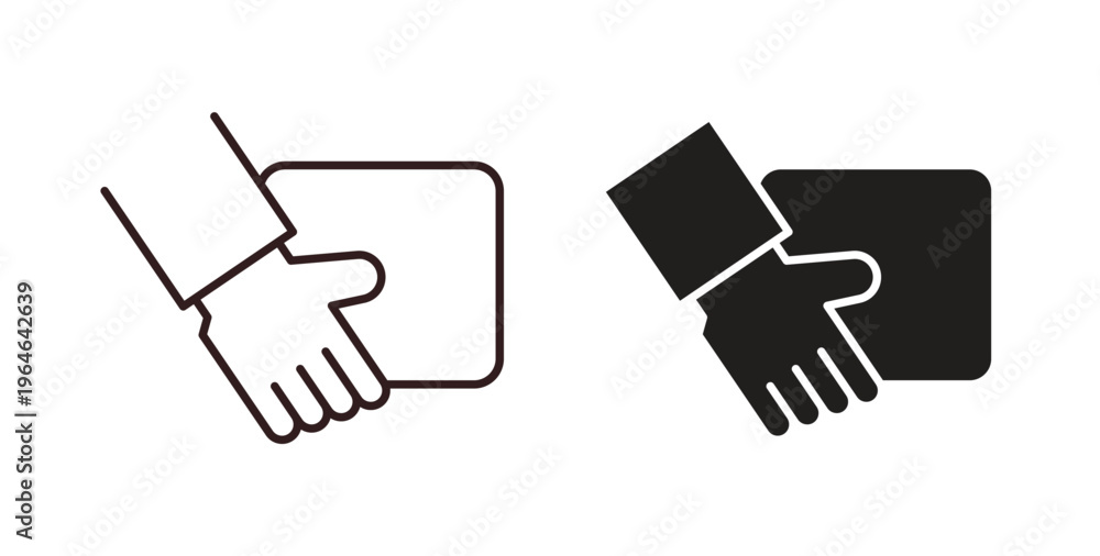 Fototapeta premium Hand holding box icons linear icon. Line with Editable stroke. monochrome icon