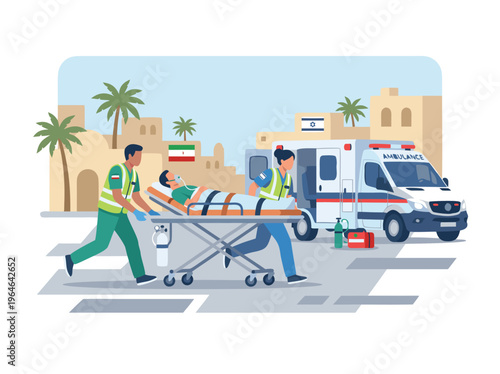 Emergency Medical Responders Transporting Patient to Ambulance.