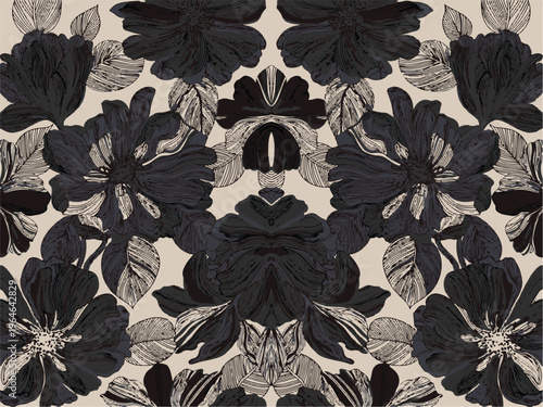 abstract an embossed blooming bright flower motif arrangement all - over textile design illustration digital image printing factory