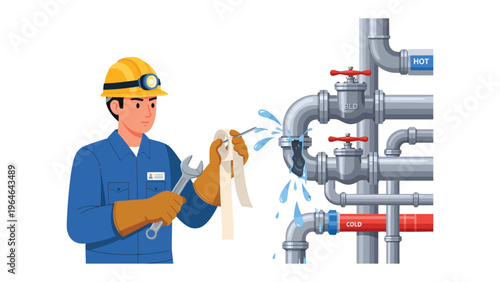 Plumber at Work: A skilled plumber addresses a water pipe issue, employing precision and expertise to resolve the leak and restore functionality.