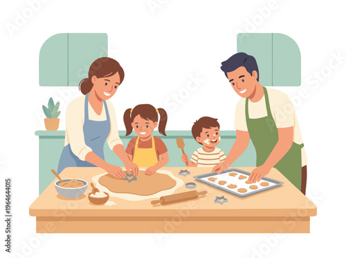 Family baking cookies together in the kitchen.