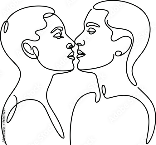 Two People Kissing Continuous Line Art Romantic Intimacy Minimalist Style