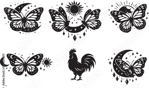 Black hen silhouette vector set illustration on white background