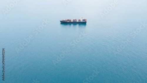 Cargo Ship Sailing on a Calm Blue Ocean Under a Clear Sky