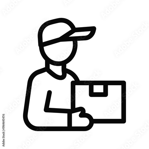 A person wearing a cap holding a package ready for delivery to a recipient’s doorstep in a friendly manner