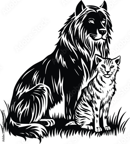 A majestic lion with a flowing mane stands proud and regal isolated on transparent background, Vector