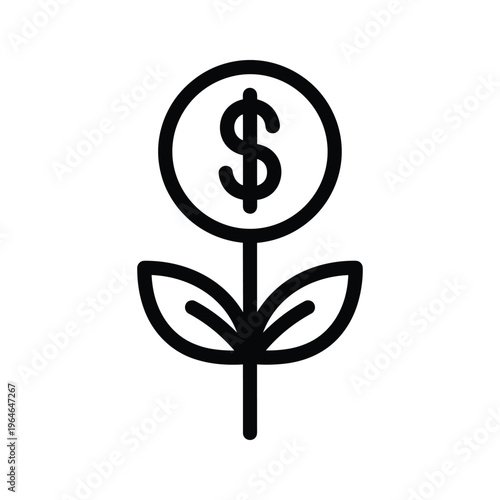 A creative icon combining a dollar sign with a plant, symbolizing financial growth and prosperity in a simple yet impactful design