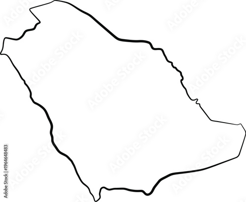 Vector graphic illustration of the Saudi Arabia map in black outline on white background for design and educational purposes worldwide