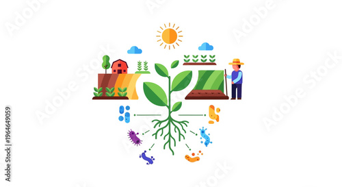 Soil Microbiome & Plant Health: Sustainable Agriculture with Beneficial Microorganisms Illustration