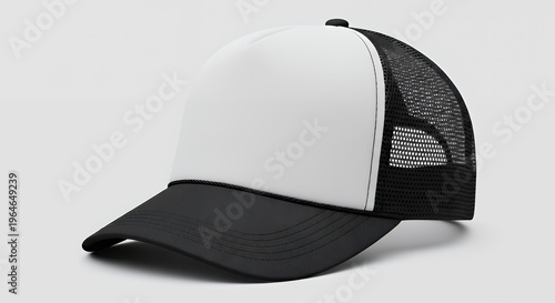 Blank black and white trucker hat mockup half-turned view hat mockup mockup cap hat template fashion clothing baseball front sport isolated blank