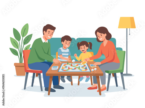 Family Playing Board Game Together at Home.