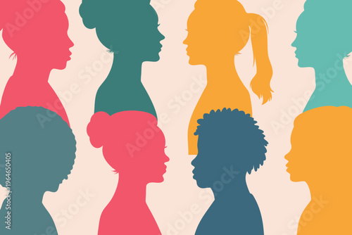 Diverse group of women depicted in colorful silhouette profiles
