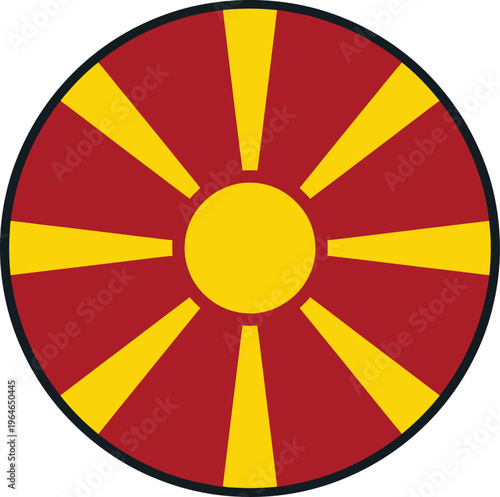 North Macedonia flag vector illustration with red and yellow rays