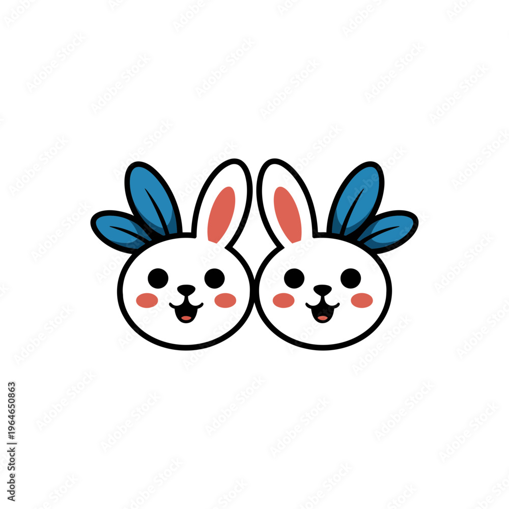 Obraz premium A cute cartoon rabbit icon with blue ears and smiling face
