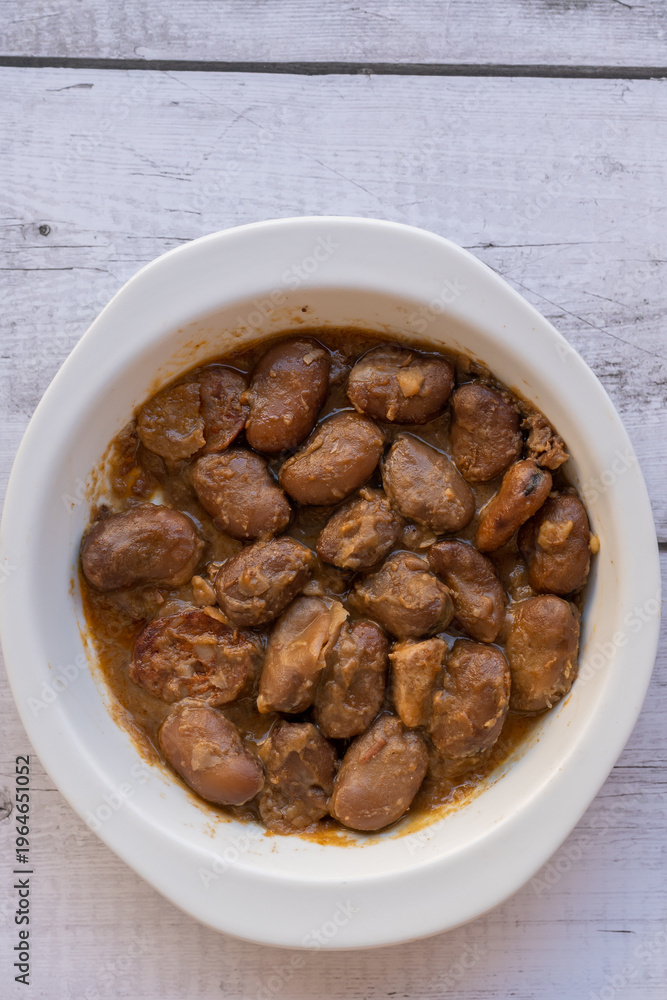 Fototapeta premium Michirones, typical dish of the gastronomy of the Region of Murcia, stew made from dried broad beans to which it is added, ham bone, chorizo