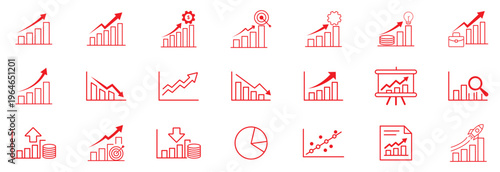 Growth icon set. Containing performance, gain, improvement, grow, chart, increase, evolution and development icons.