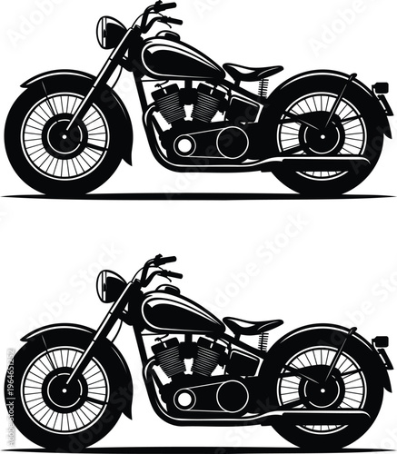 Old school cruiser motorbike transport vehicle silhouette illustration.