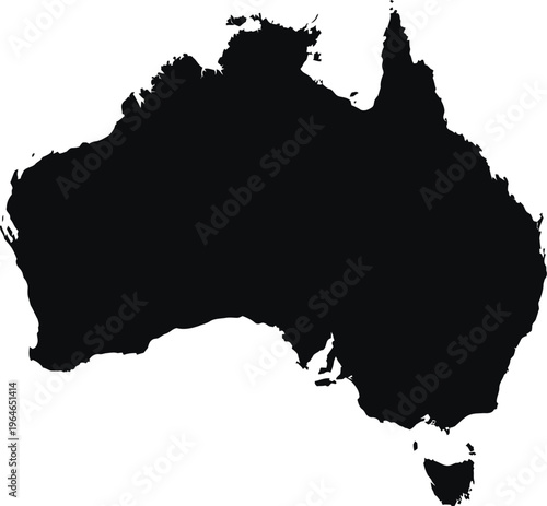Black silhouette map of Australia continent in vector graphic illustration
