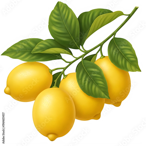 Fresh lemons with leaves isolated on transparent background