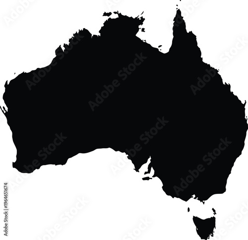 Vector graphic illustration of Australia continent map in black