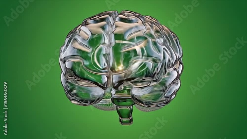 3d illustration of glowing human brain with light effect on green gradient background