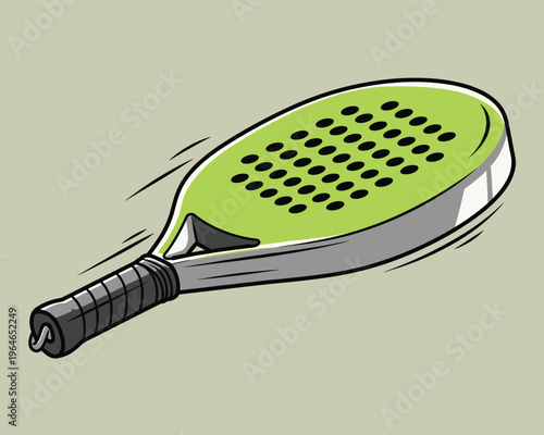 Padel racket and ball on green background