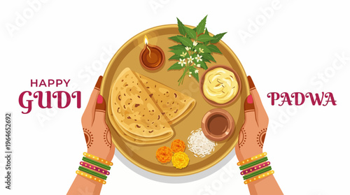 Happy Gudi Padwa Traditional Indian Festival Food Offering.