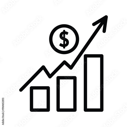 Visual representation of financial growth and investment expansion through bar and line graphs combined with a dollar sign symbol