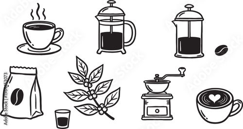 coffee icons with cup and beans