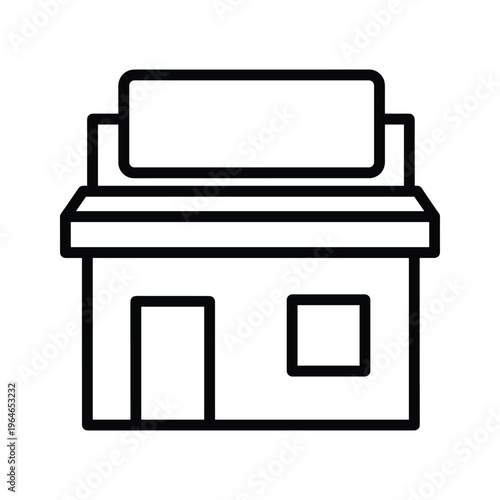 A simple black and white line drawing of an old-fashioned desktop fax machine with a paper tray on top and a control panel below