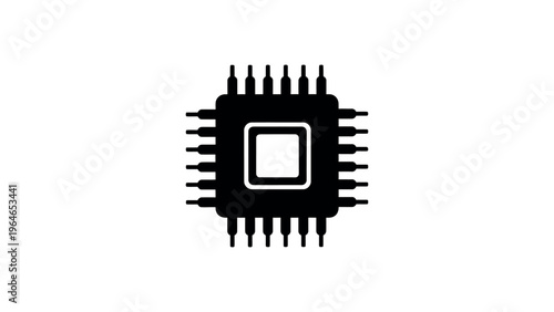 Black computer chip on white background