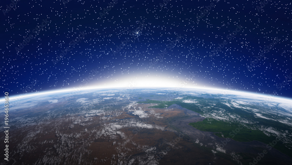 Fototapeta premium A stunning view of the earth from space with a starry night sky and a bright horizon