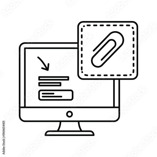 Computer screen displaying menu options with an external pop-up showing a paperclip icon representing a clipboard or attachment