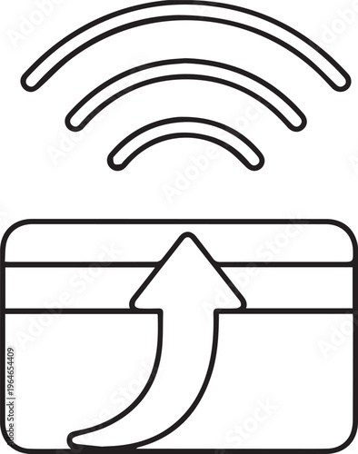 Contactless payment icon with credit card and wireless radio signal, NFC technology concept line art vector.