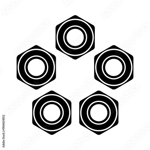Black and White 5-Lug Bolt Pattern Hexagonal Lug Nuts Vector Icon 