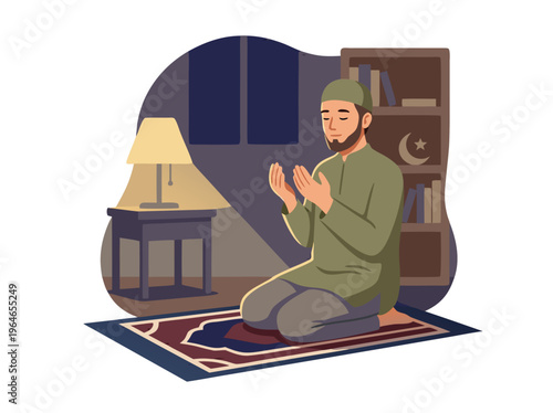 Muslim Man Praying at Night.