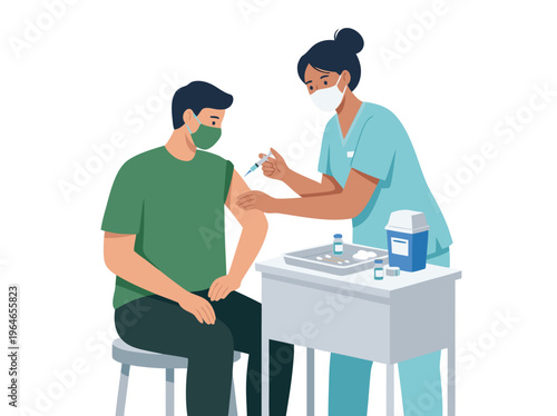 Nurse administering vaccine to patient.